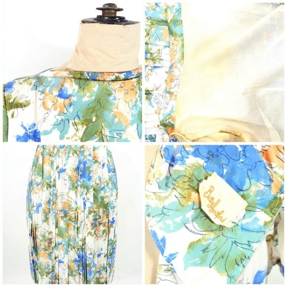 Vintage 1960s Floral Day Dress Abstract Print Pleated Skirt | W 32" - Picture 4 of 5